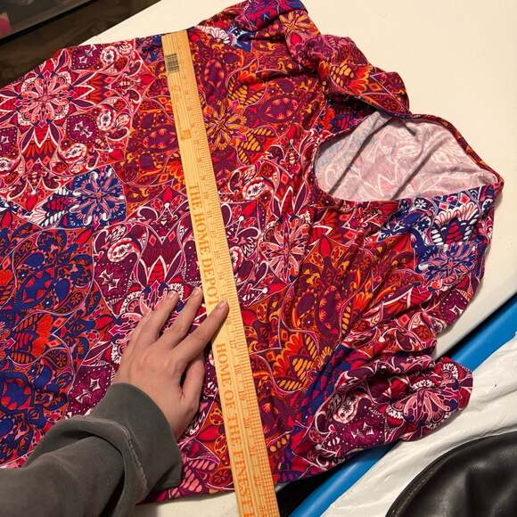 Soft Surroundings Maxi Dress Short Sleeve Pink Red Boho Print V-Neck 3X - Picture 8 of 8